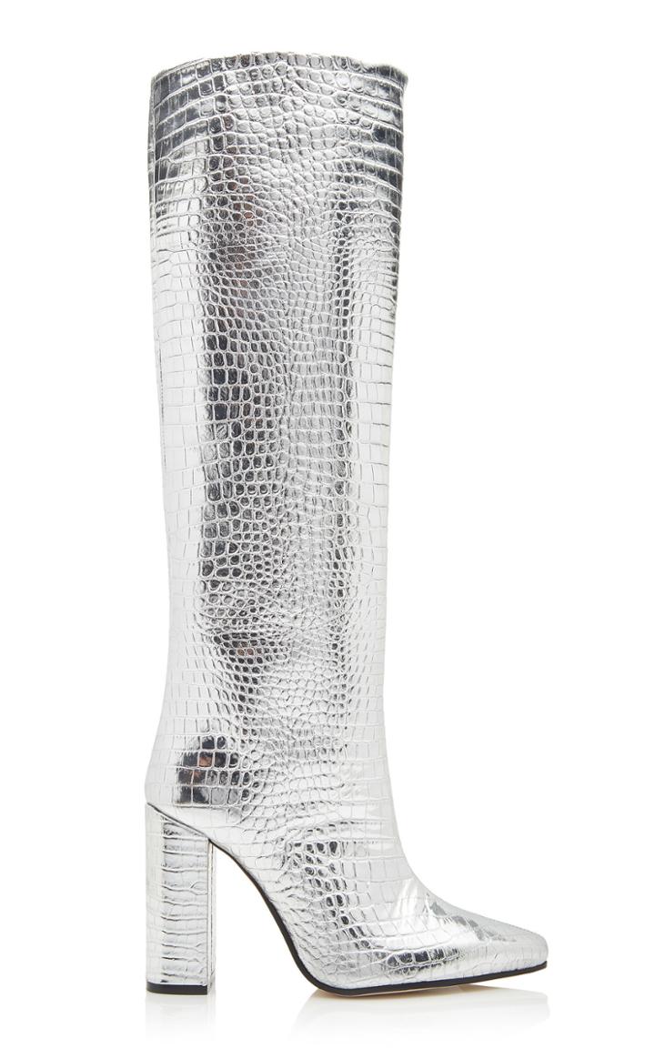 Paris Texas Croc-effect Metallic Leather Knee Boots