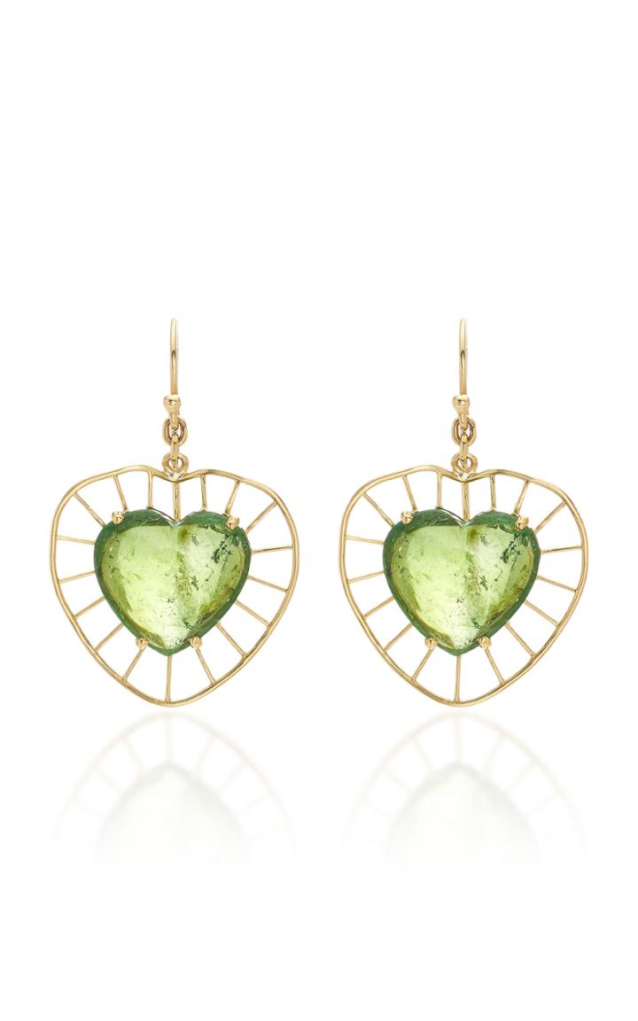 Christina Alexiou Green Tourmaline Heart Earrings