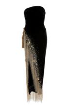 Oscar De La Renta Strapless Gown With Fringe And Bead Embellishments
