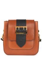Burberry Md Square Buckle Bag In Tan Calf Leather