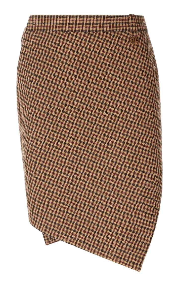 Balenciaga Asymmetric Houndstooth Wool Mini Skirt