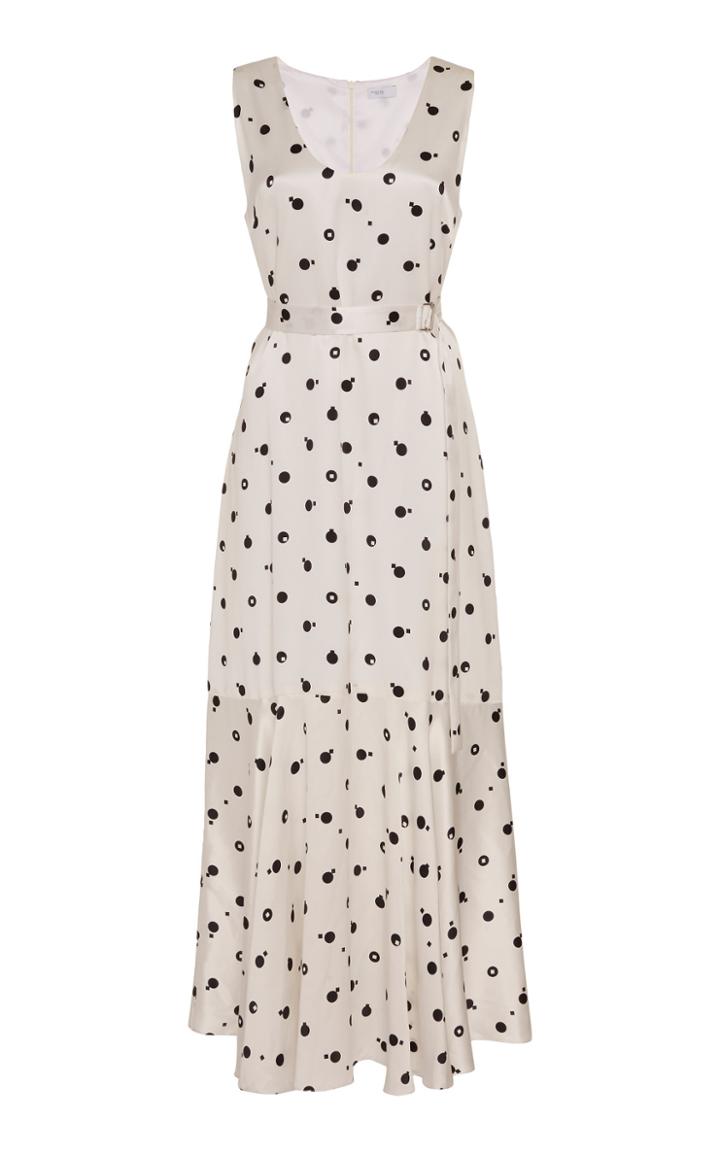 Rosetta Getty Fluted Polka-dot Silk Midi Dress