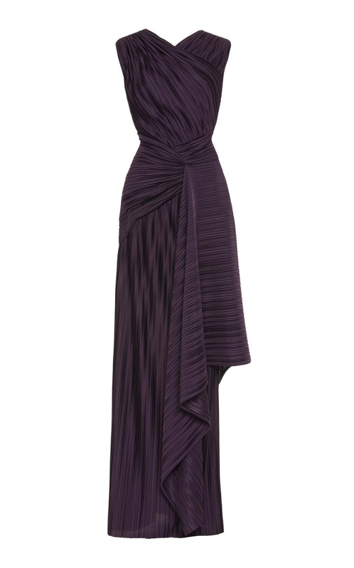 Zac Posen Sleeveless Assymetrical Pliss Gown