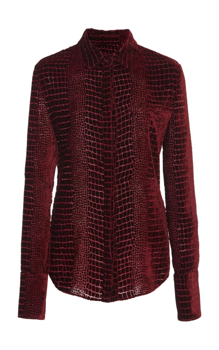 Roberto Cavalli Velvet Printed Button Up Top
