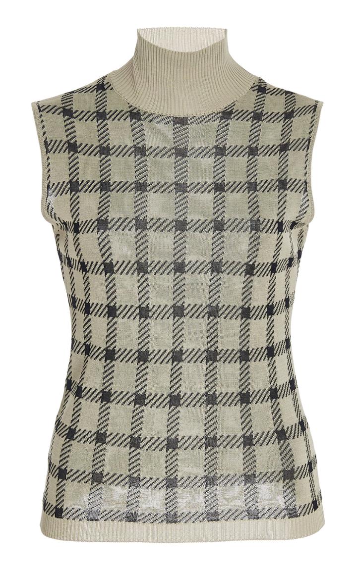 Rokh High-neck Plaid Knit Top
