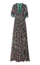 Costarellos Iridescent Botanical-printed Chiffon Jacquard Plunge Dress