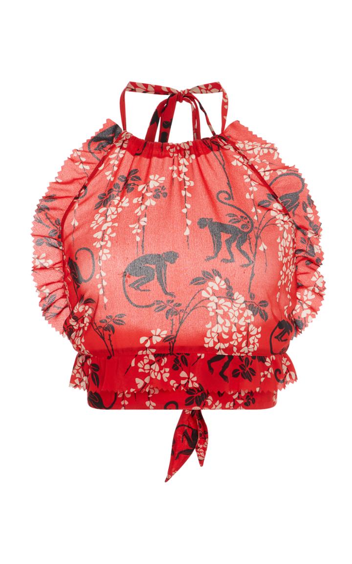 Red Valentino Monkey Print Silk Halter Top