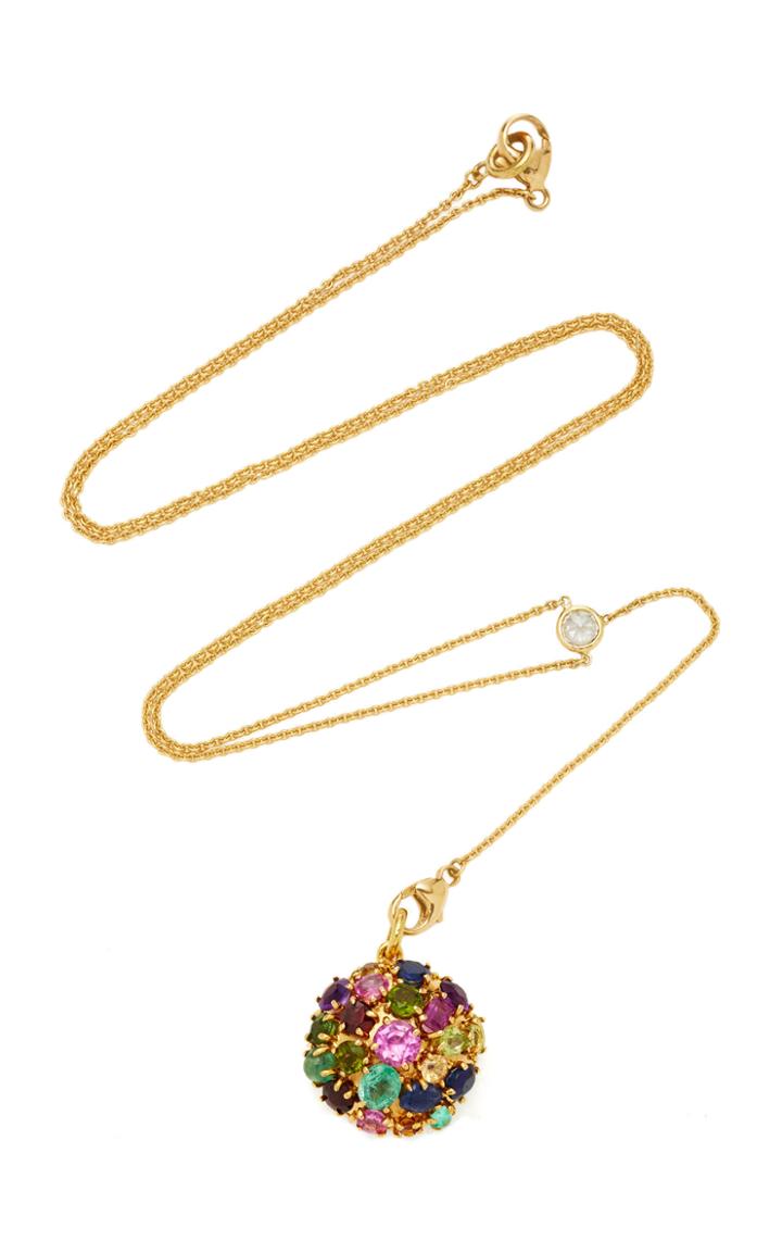 Renee Lewis One-of-a-kind Gold White Diamond Shake Necklace With Antique Mixed Jewel Back On Y Chain