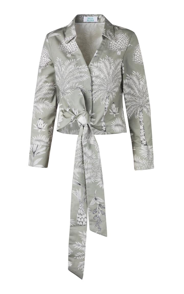 Maison Alma Exclusive Tie-detail Printed Cotton-poplin Top Size: S