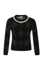 Michael Kors Collection Crystal Necklace Argyle Sweater
