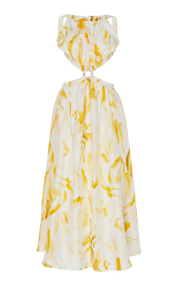 Cult Gaia Theia Cutout Printed Silk Midi Dress