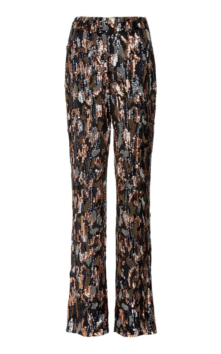 Sally Lapointe Embroidered Tortoise Silk Georgette Pants