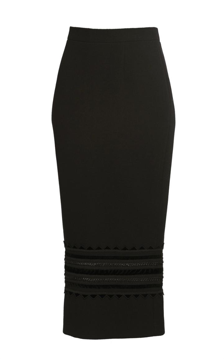 Yanina Demi Couture Embroidered Wool Pencil Skirt