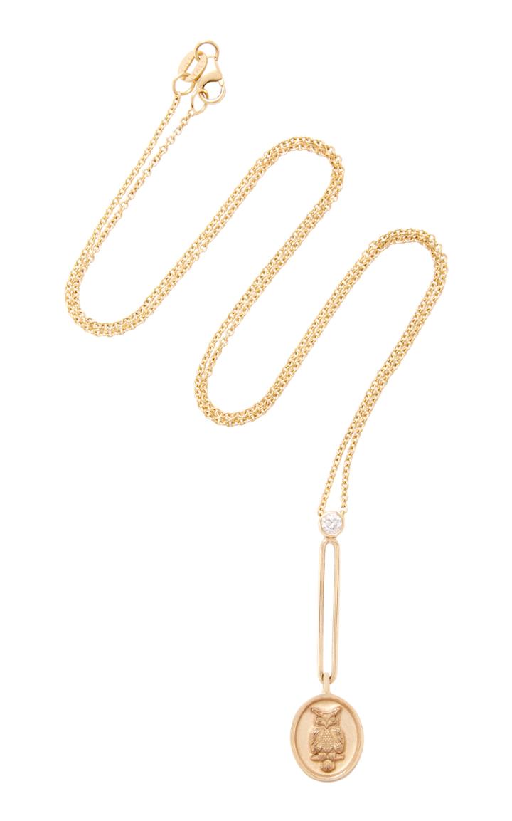 Retrouvai Signet Pendant - Owl 18 14k Gold And Diamond Necklace