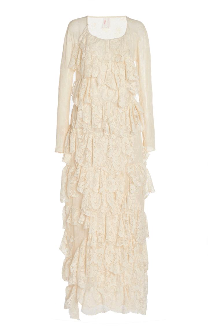 Moda Operandi Yuhan Wang Lisanne Ruffled Cotton Lace Maxi Dress