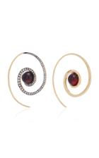 Noor Fares Spiral Moon Earrings In Yellow Gold With Red Garnet & Diamonds