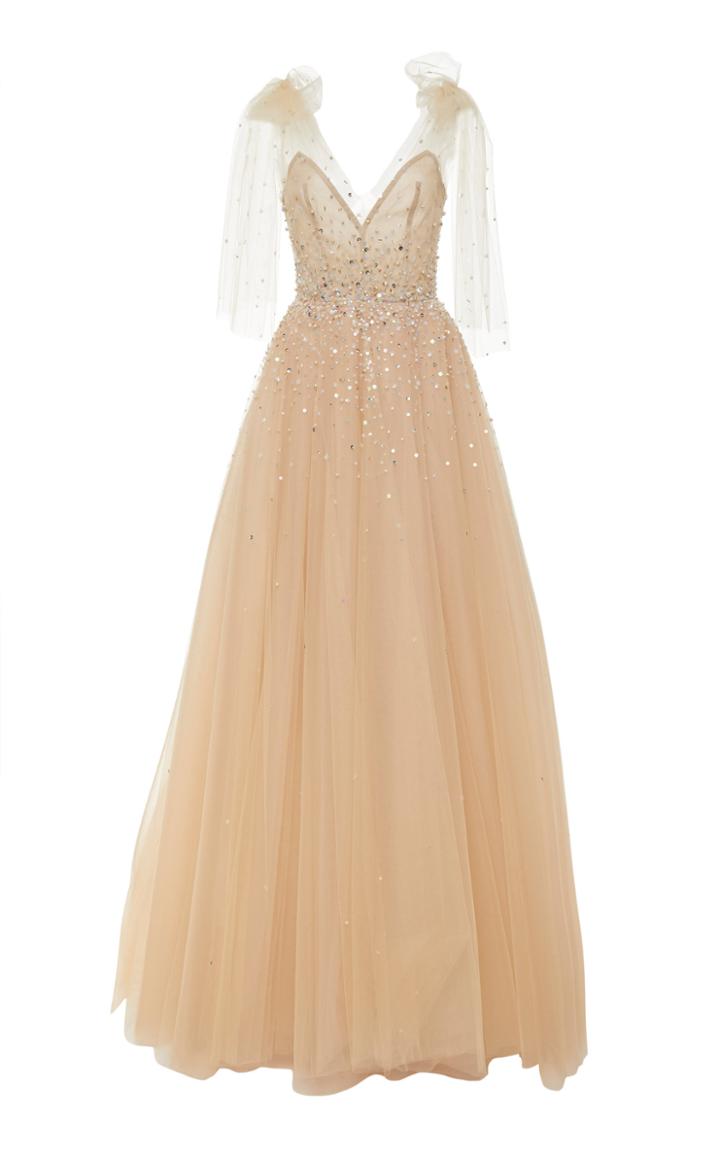 Monique Lhuillier A-line Embroidered Gown With Bow Detail