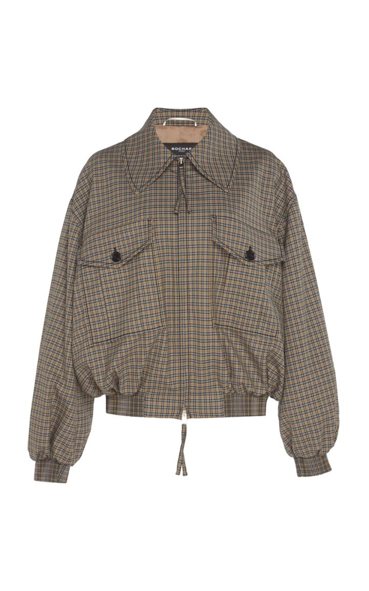 Rochas Oversized Virgin Wool Check Print Bomber Jacket
