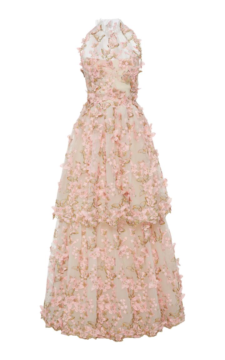 Luisa Beccaria Sleeveless Chiffon Tiered Gown