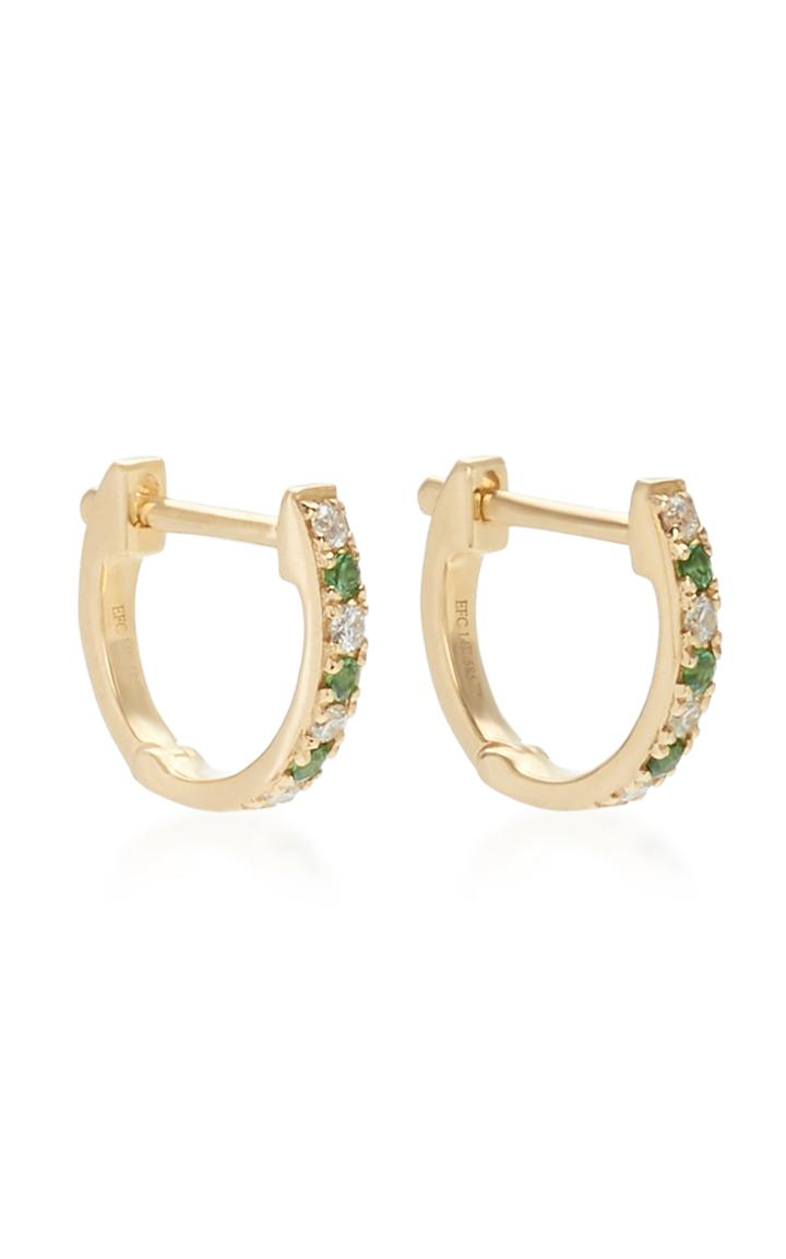 Ef Collection Mini 14k Gold Diamond And Tsavorite Huggie Earrings