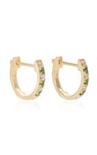Ef Collection Mini 14k Gold Diamond And Tsavorite Huggie Earrings