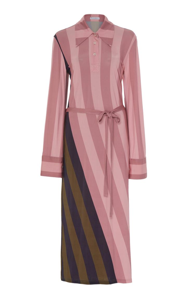 Jw Anderson Belted Striped Crepe De Chine Maxi Dress