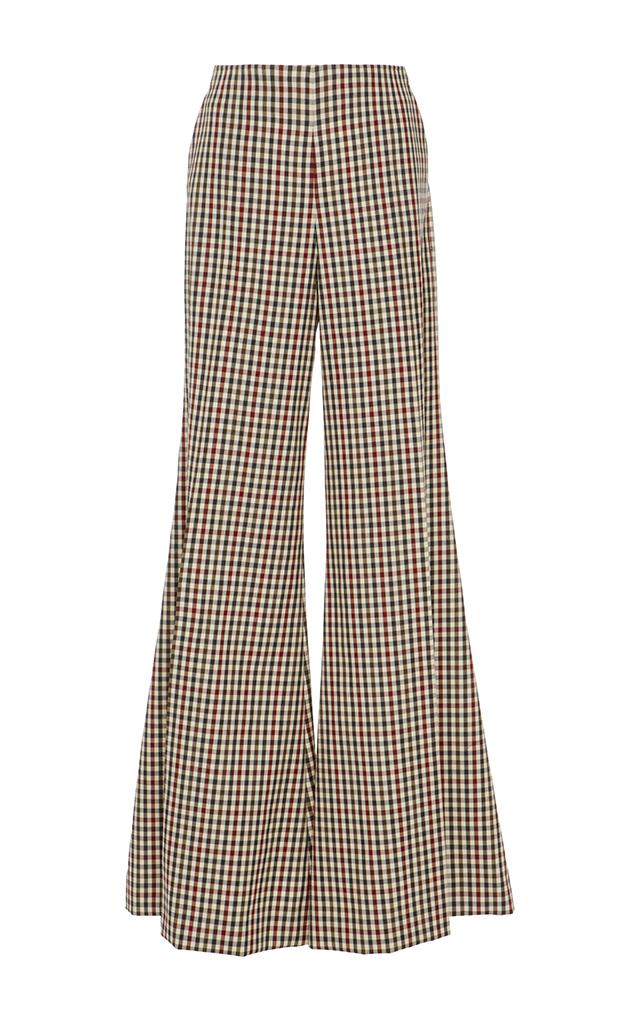 Caroline Constas High-rise Wide Leg Gingham Wool Trouser