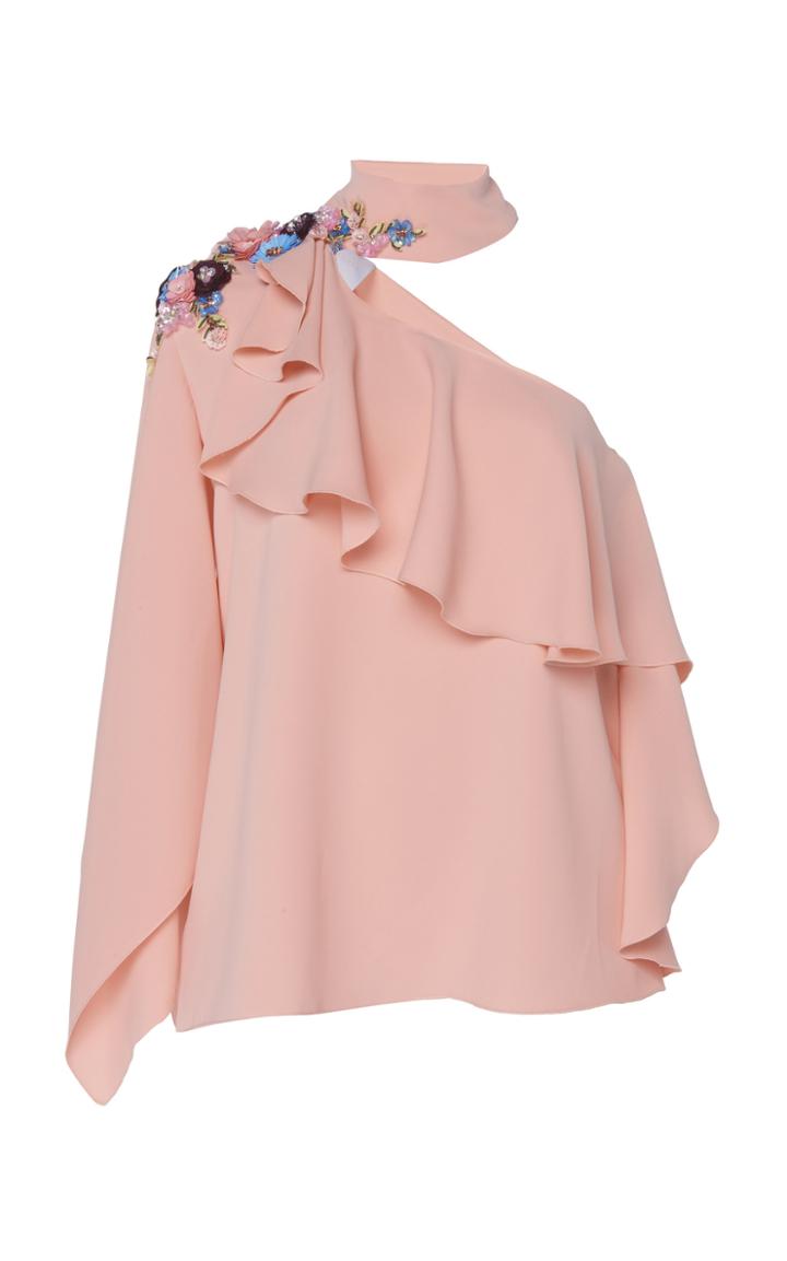 Costarellos Crystal-embellished One-shoulder Crepe Blouse