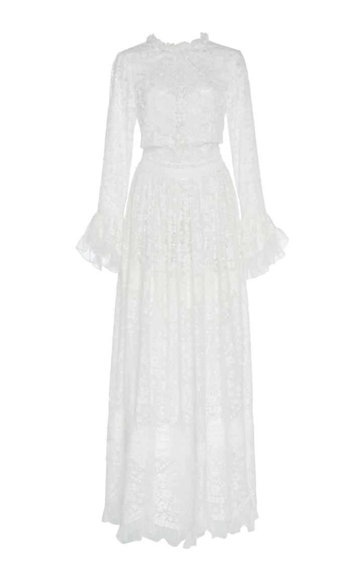 Costarellos Ruffle-trimmed Guipure Lace Maxi Dress