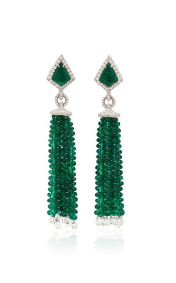 Busatti 18k White Gold Emerald And Diamond Tassel Earrings