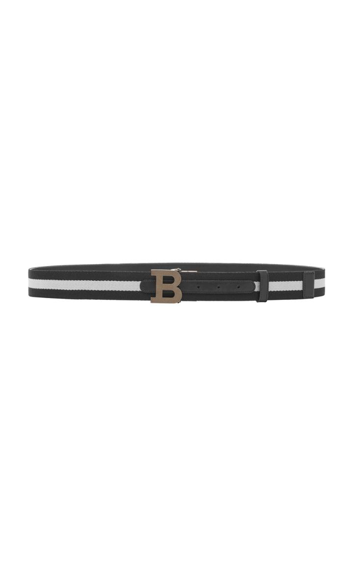 Bally Black B Buckle Striped Belt