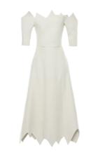 Tata Naka White Jagged Edge Off Shoulder Dress
