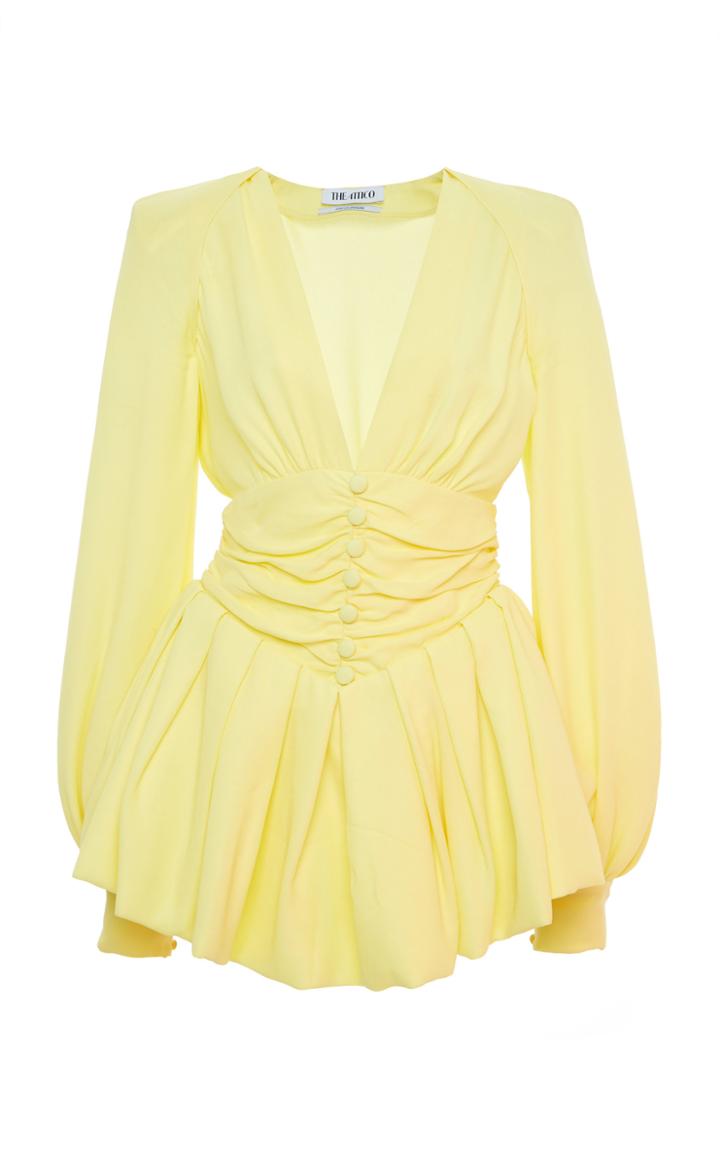 Moda Operandi Attico Ruched Bishop-sleeve Cady Mini Dress Size: 36