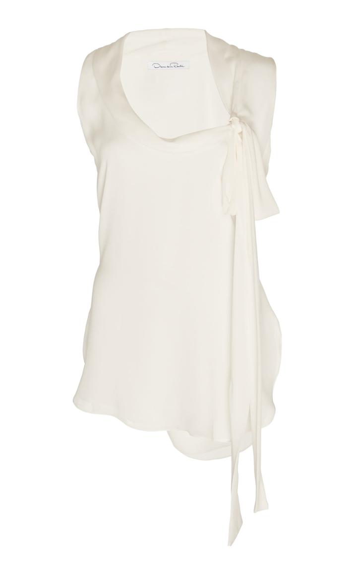 Oscar De La Renta Tie-accented Silk Sleeveless Blouse