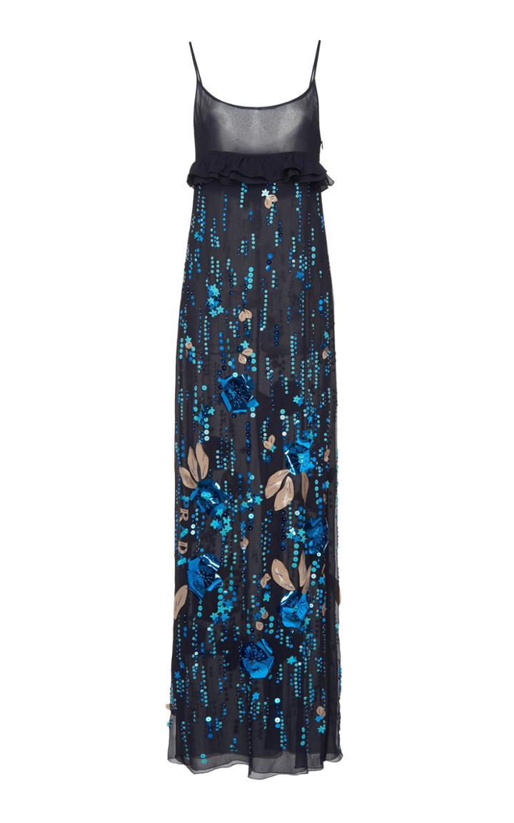 Prada Ruffled Embellished Silk-chiffon Dress