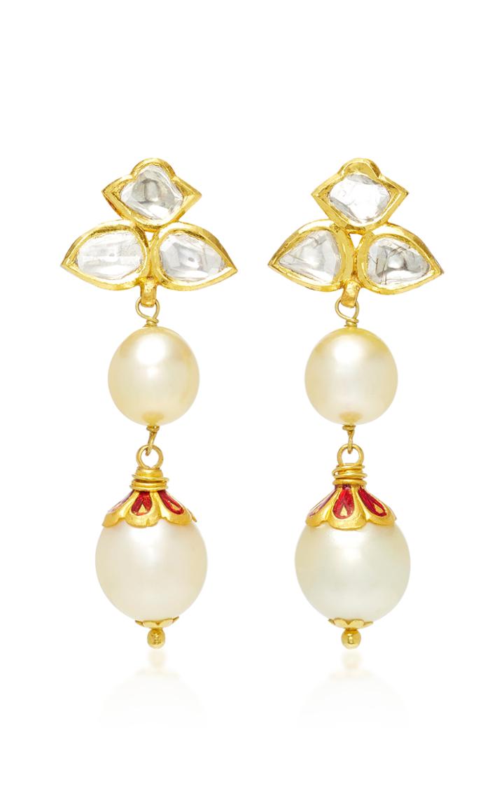 Sanjay Kasliwal 22k Gold Diamond And Pearl Earrings