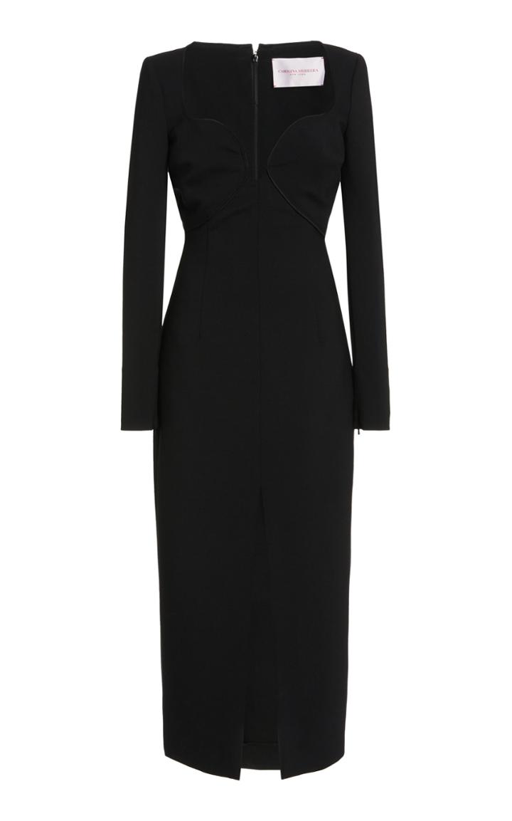 Moda Operandi Carolina Herrera Open Neckline Double Wool Midi Dress
