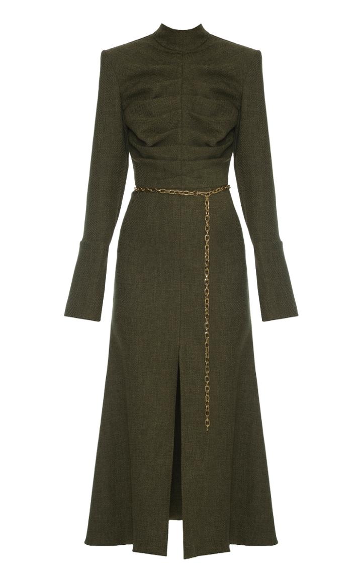 Aleksandre Akhalkatsishvili Chain Belt Wool Midi Dress