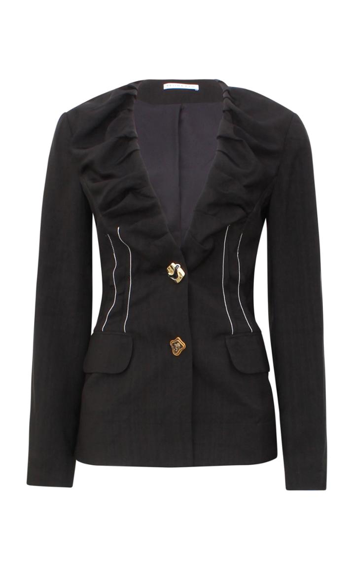 Moda Operandi Rejina Pyo Dana Button-detailed Ruched Twill Blazer