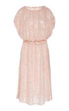 Adam Lippes Sequin Embroidered Ruffle Waist Chiffon Dress