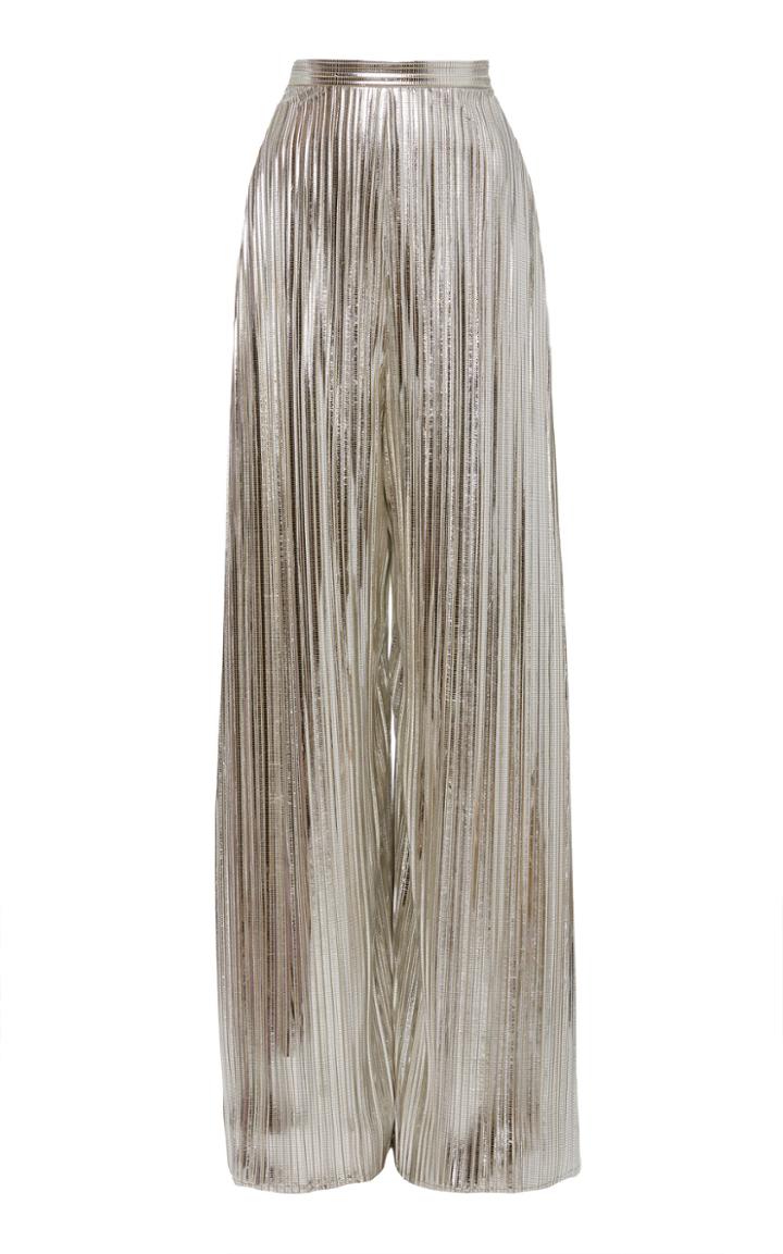 Rodarte High-waisted Metallic Pliss Wide-leg Pants
