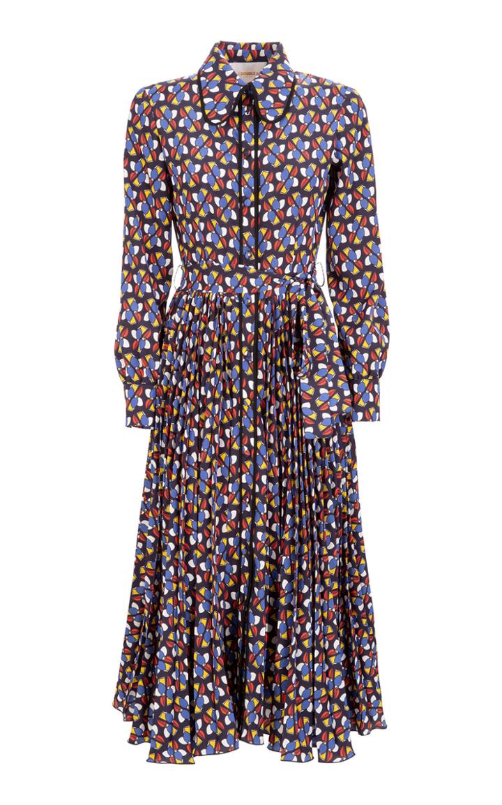 La Doublej Pleated Printed Crepe Midi Dress