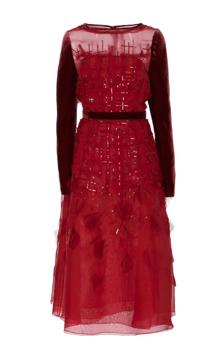 Carolina Herrera Embroidered Silk Organza Midi Dress