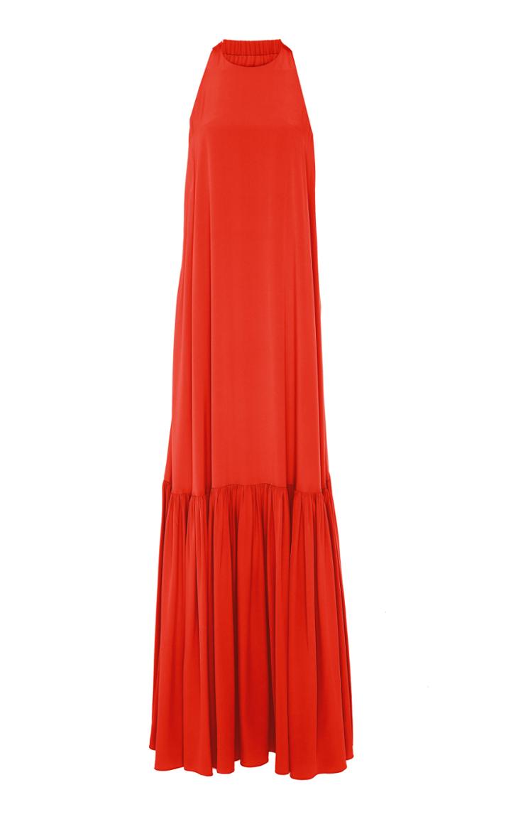 Tibi Pleated Silk-chiffon Halterneck Dress