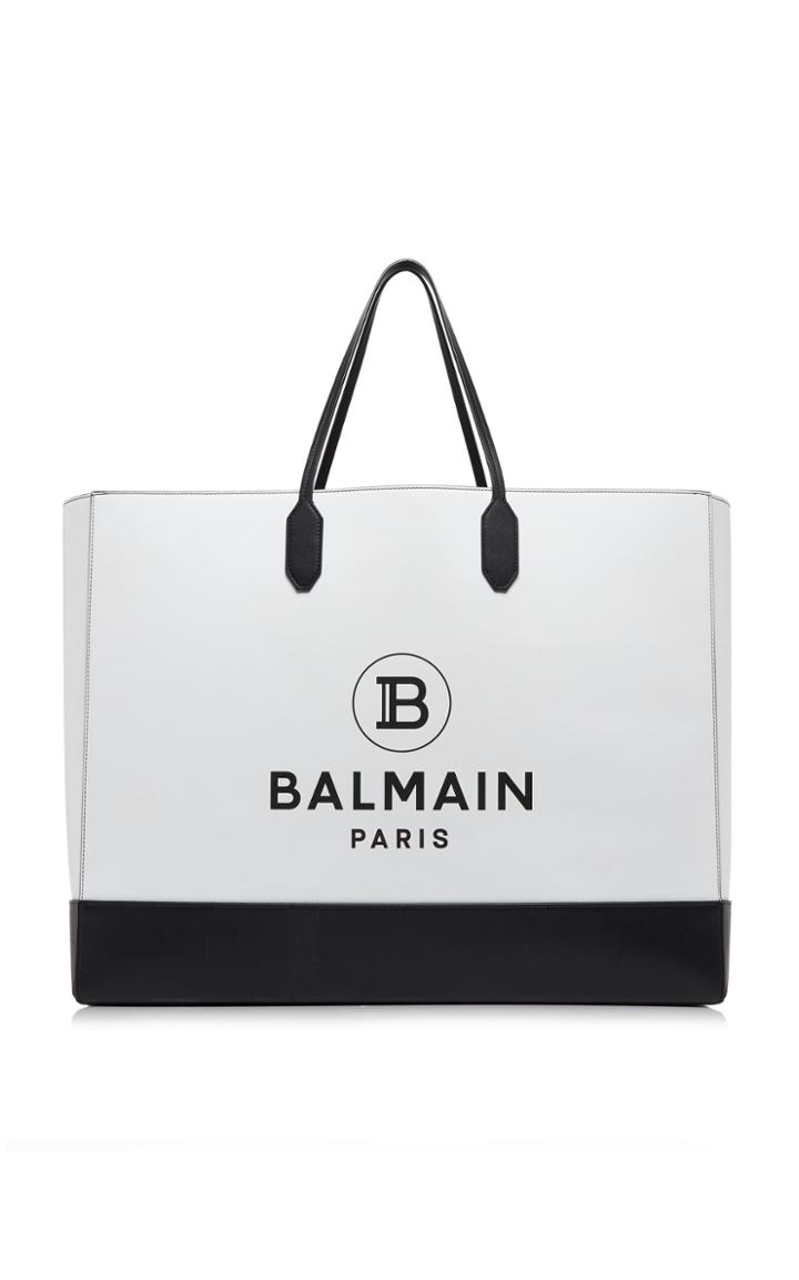 Balmain Large Leather-trimmed Canvas Shopping Bag