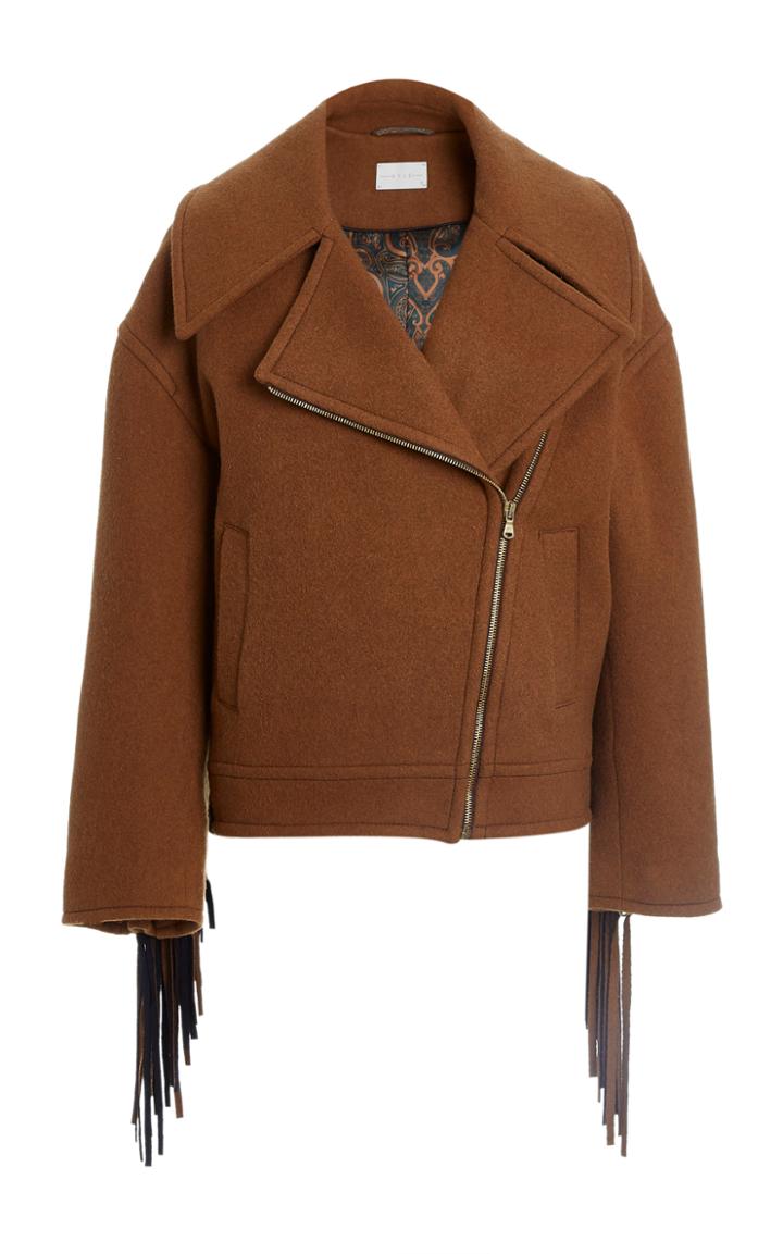 Moda Operandi Arj Frida Fringe Wool-blend Moto Jacket