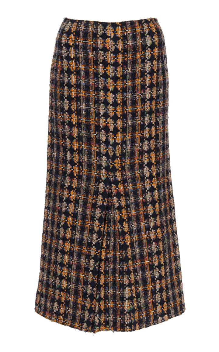 Victoria Beckham Box Pleat Tweed Midi Skirt