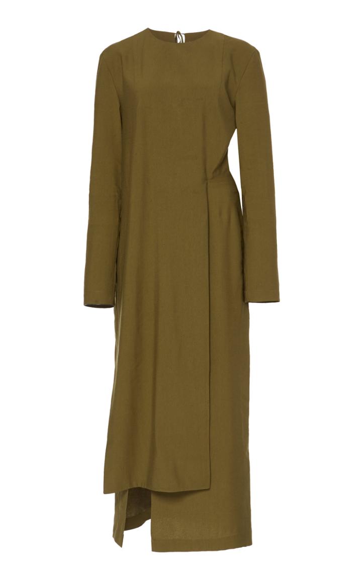 Matriel Long Sleeve Dress With Cutout Waist And Slit On One Side