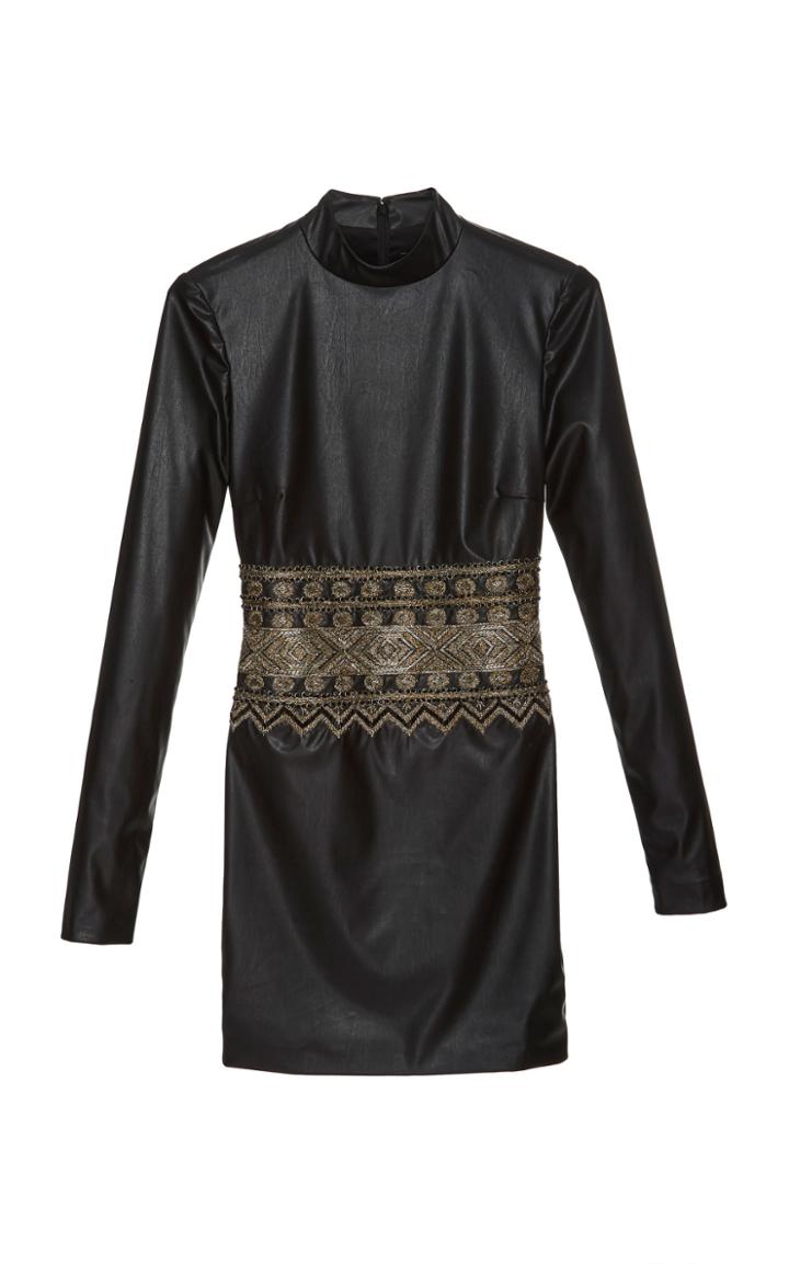 Sally Lapointe Coated Mini Dress With Metallic Embroidery