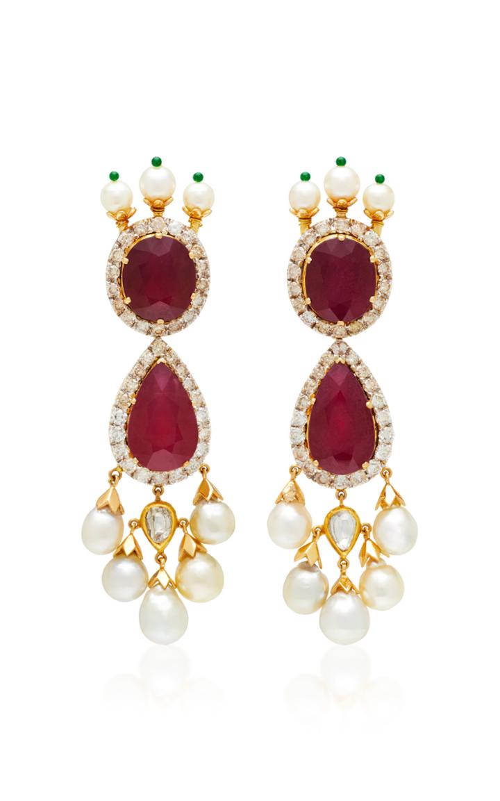 Sanjay Kasliwal One-of-a-kind Ruby And Pearl Drop Earrings
